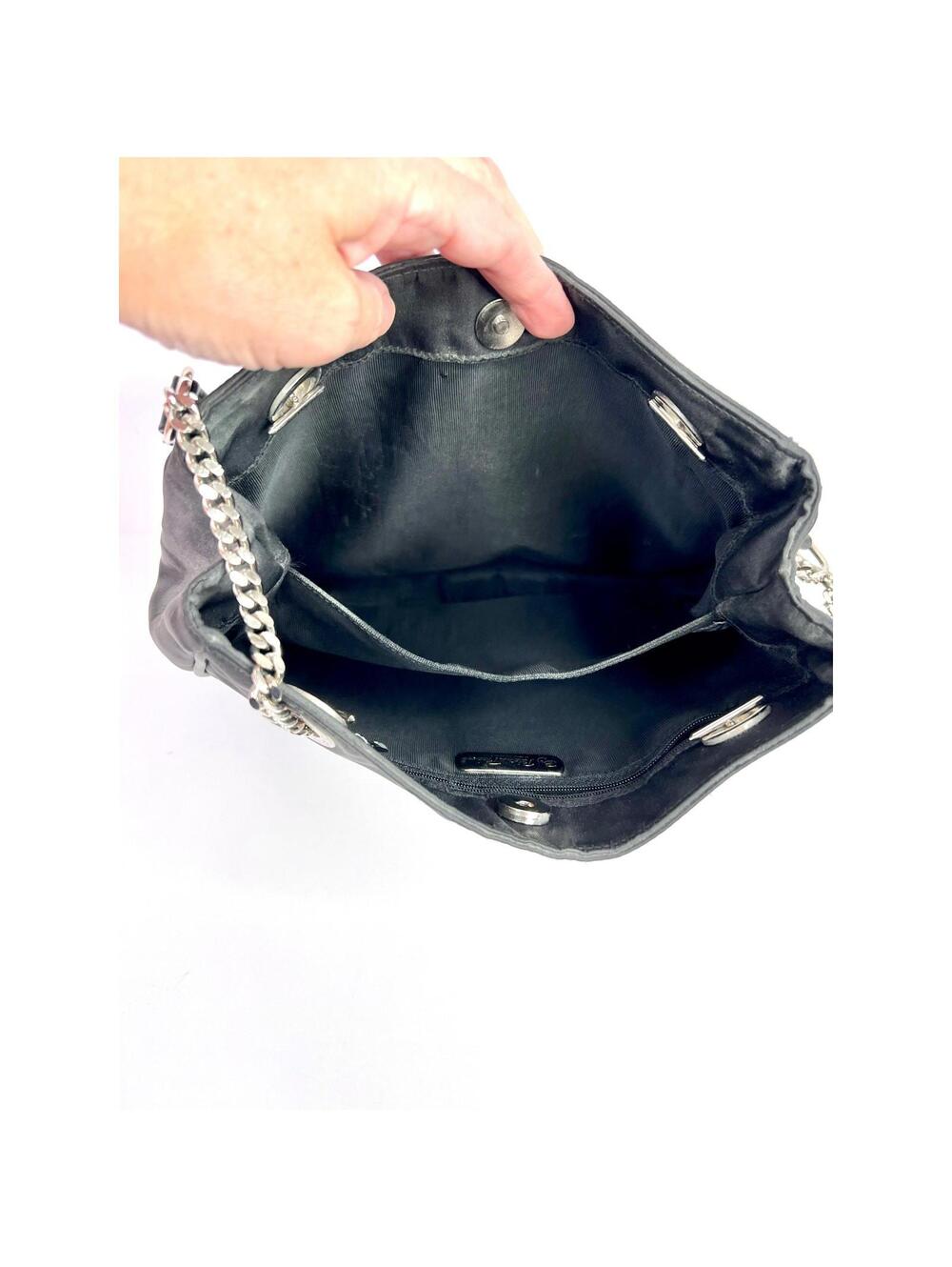 Vintage Paloma Picasso Shoulder Bag,'X' logo, black nylon/Leather, chain strap - Picture 7 of 9